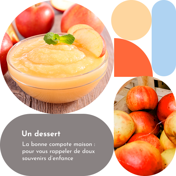 Un dessert. La bonne compote maison : pour vous rappeler de doux souvenirs d'enfance. 